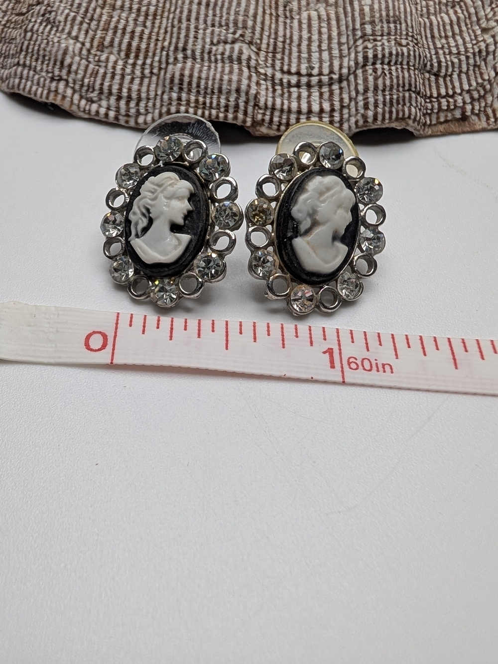 Vintage-Inspired Black and White Cameo Post Back Earrings